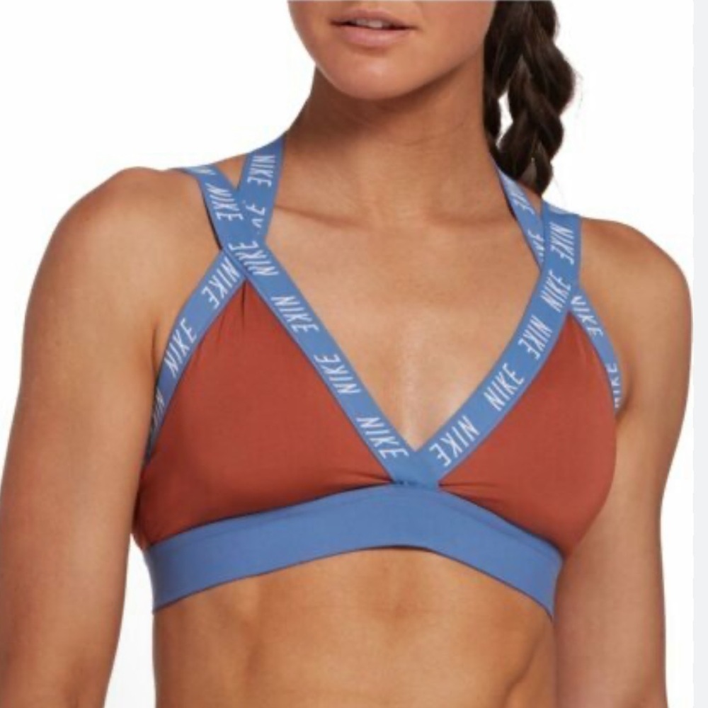 Nike Indy Light Support Sports Bra Strappy Logo Rust Blue 38081